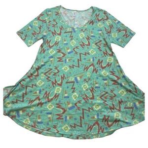 LuLaRoe Perfect T Green‎ Soft Squiggles 90's Top Small NEW